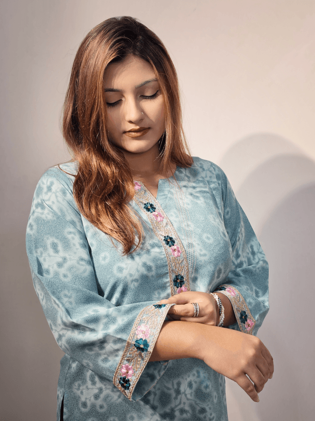 Elegant Sea Green Embroidered Double Georgette Kurti