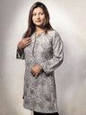 Elegant Rose Print Korean Georgette Kurti (Grey and Rose) 7