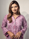 Elegant Rose Print Korean Georgette Kurti (Grey and Rose) 4