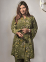 Premium Olive Green Nature Print Korean Double Georgette Co-ord Set 1