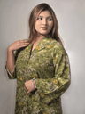Premium Olive Green Nature Print Korean Double Georgette Co-ord Set 4