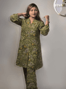 Premium Olive Green Nature Print Korean Double Georgette Co-ord Set 2