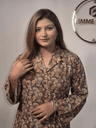 Premium Earthy Brown Nature Print Korean Double Georgette Co-ord Set 2