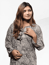 Premium Korean Georgette Abstract Swirl Printed Kurti (Beige and Black) 1