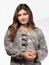 Premium Korean Georgette Abstract Swirl Printed Kurti (Beige and Black) 5
