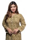 Premium Korean Georgette Printed Wave Pattern Kurti (Olive and Beige) 2
