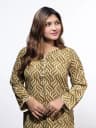 Premium Korean Georgette Printed Wave Pattern Kurti (Olive and Beige) 1