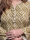 Premium Korean Georgette Printed Wave Pattern Kurti (Olive and Beige) 4