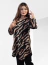 Elegant Abstract Animal Printed Mimosa Chiffon Kurti (Beige and Black) 1