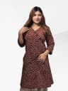 Stylish Angrakha Style Geometric Printed Kurti (Maroon and Black) 6
