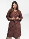 Stylish Angrakha Style Geometric Printed Kurti (Maroon and Black) 1