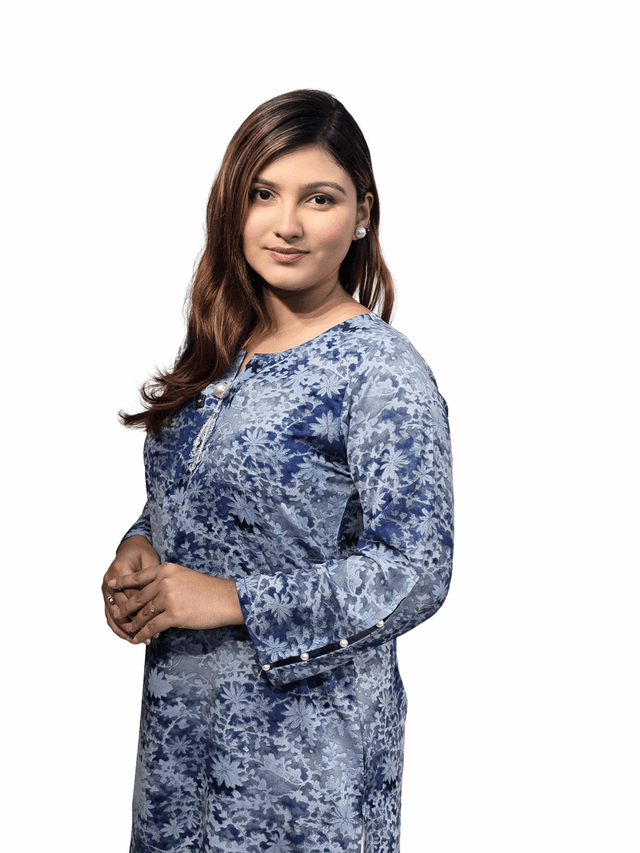 Premium Floral Printed Weightless Chiffon Kurti – Blue