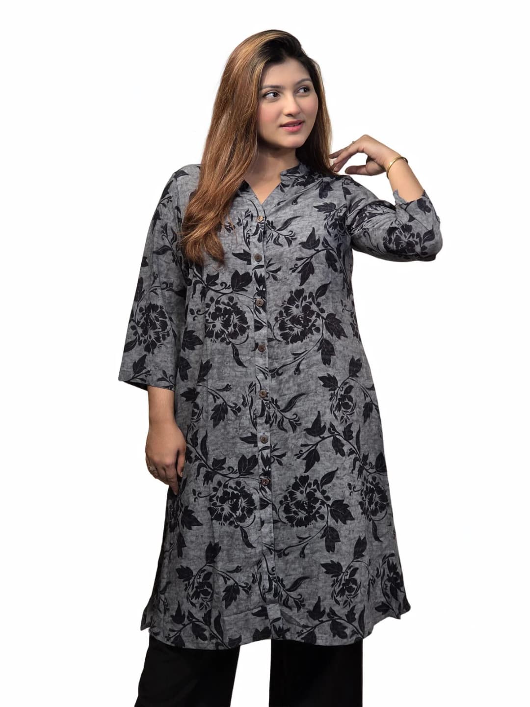 Monochrome Bloom — A-Line Kurti