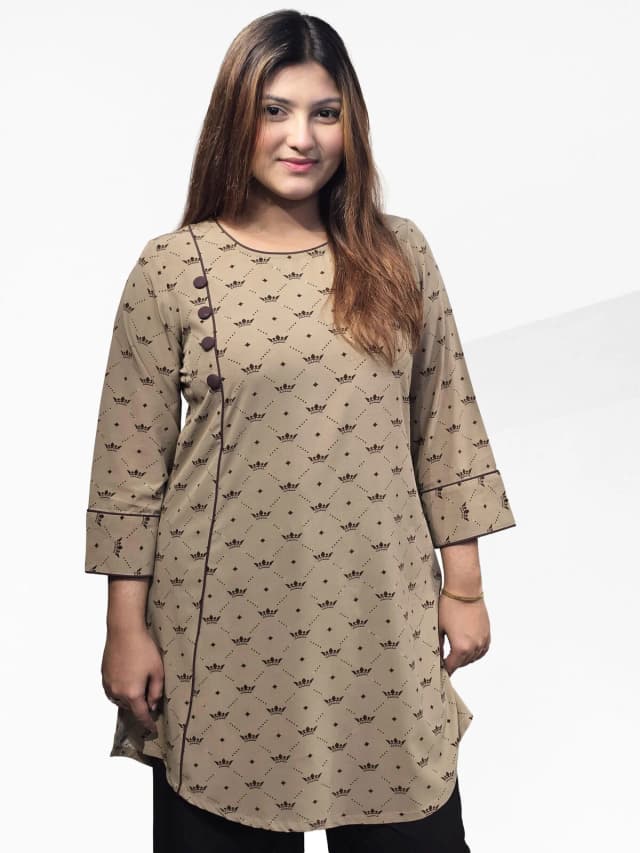 Crown Motif Tunic — Sand Beige | Mimosa Chiffon